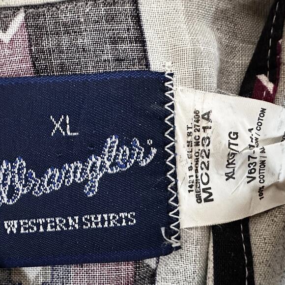 VTG Wrangler Western Shirts Red White Blue Aztec Stripe Pearl Snap XL cowboy - Picture 4 of 6